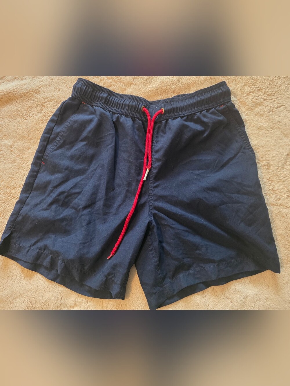 George Navy Swim Trunks with Red Drawcord